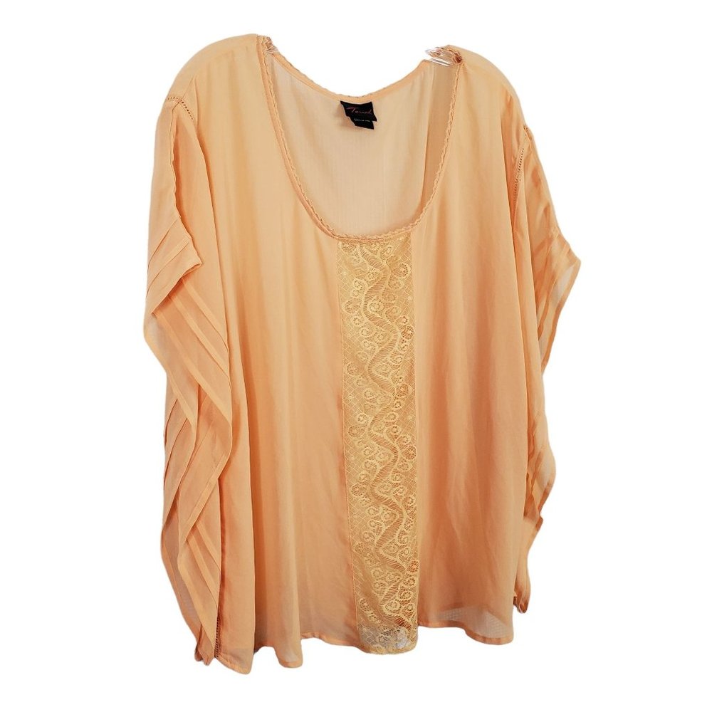 Torrid Size 2 2X Shirt Blouse Semi Sheer Lace Accent Chiffon Flutter Orange - Picture 1 of 10